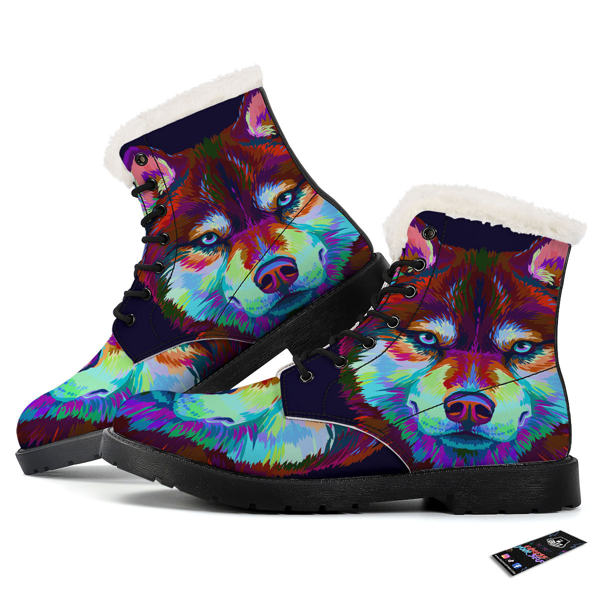 Portrait Siberian Husky Print Winter Boots-grizzshop