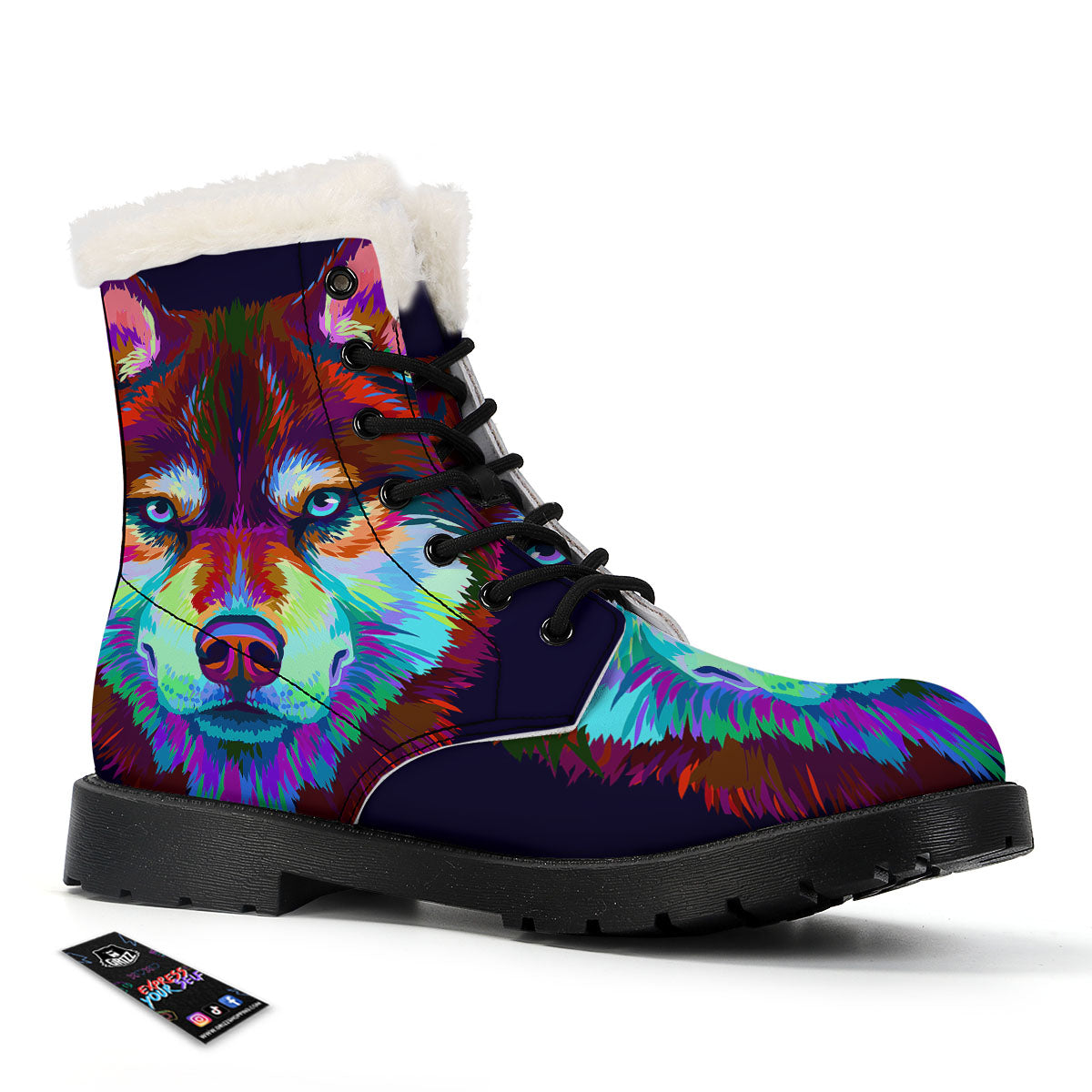 Portrait Siberian Husky Print Winter Boots-grizzshop