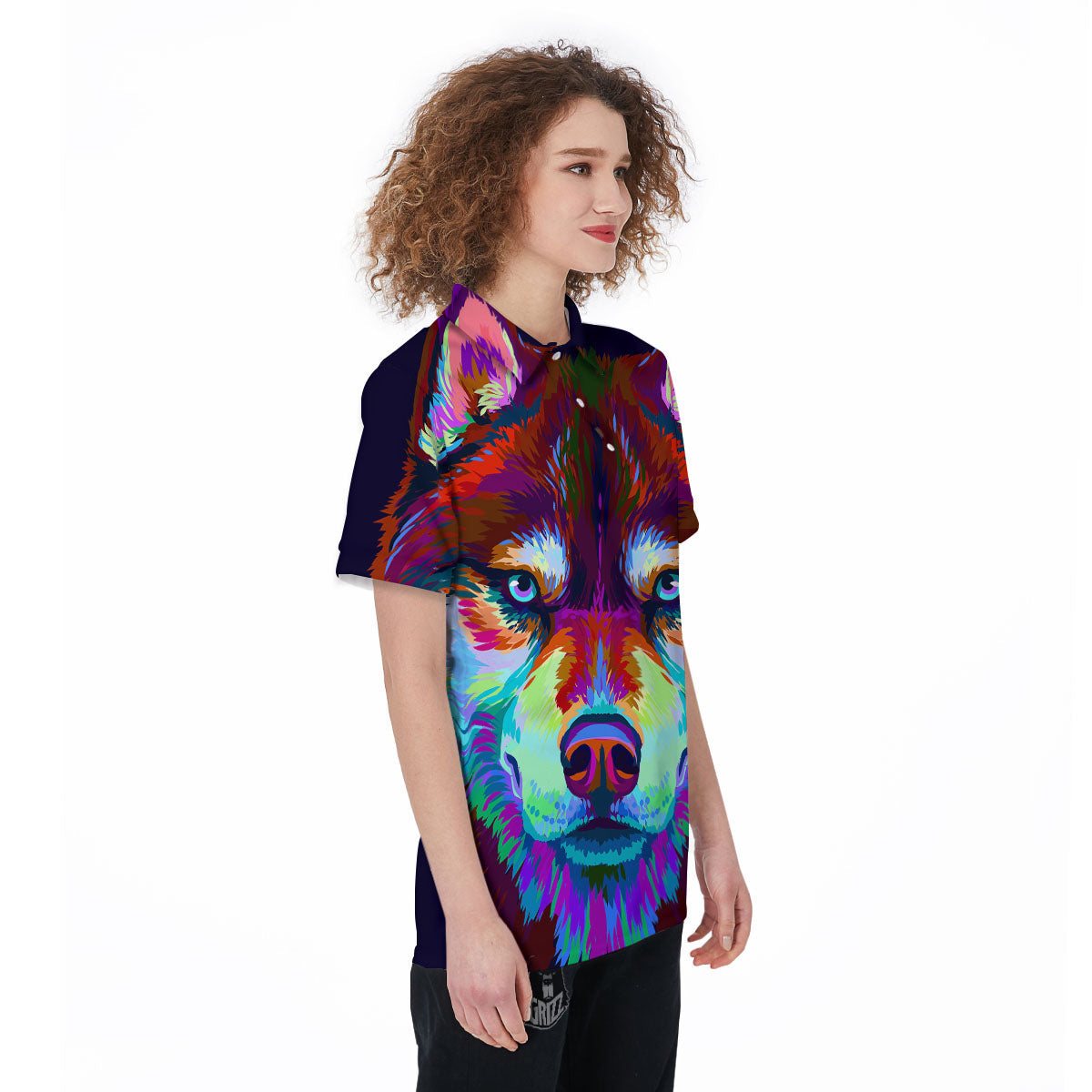Portrait Siberian Husky Print Women's Golf Shirts-grizzshop