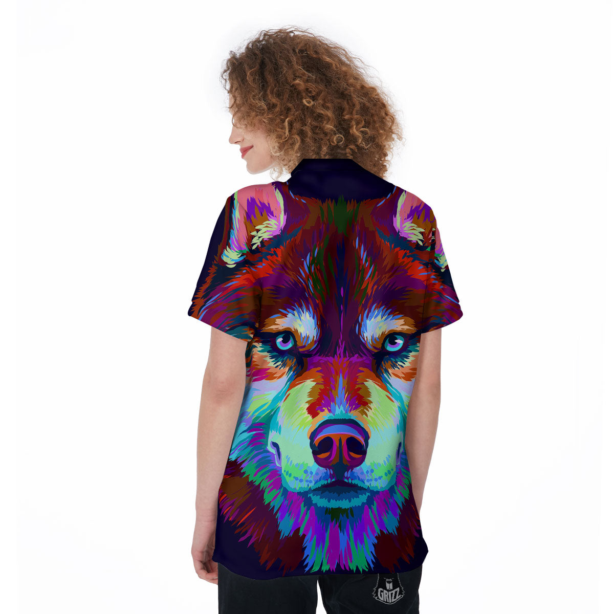 Portrait Siberian Husky Print Women's Golf Shirts-grizzshop