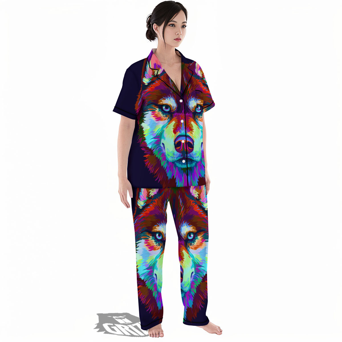 Portrait Siberian Husky Print Women's Pajamas Set-grizzshop