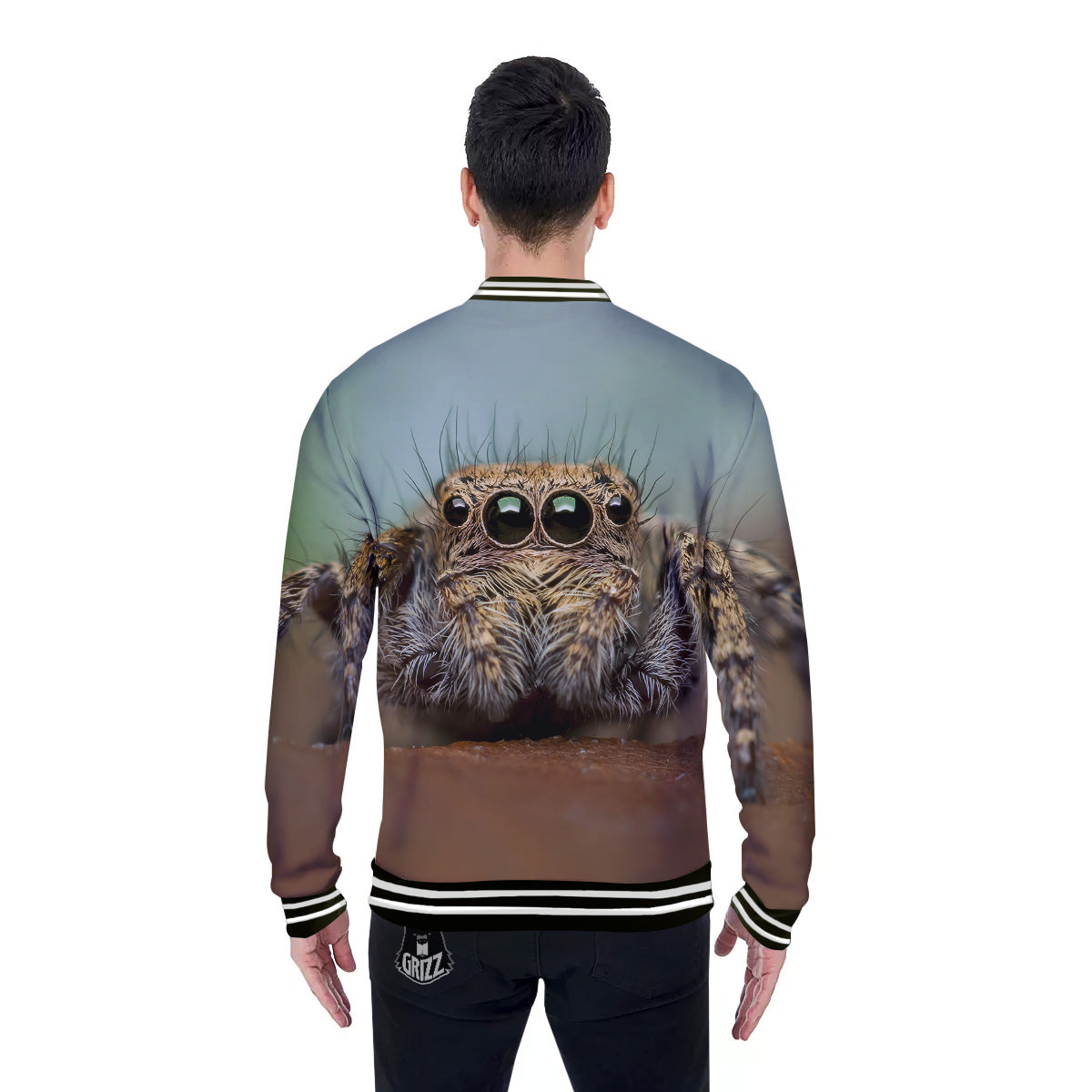 Portrait Spider Print Baseball Jacket-grizzshop