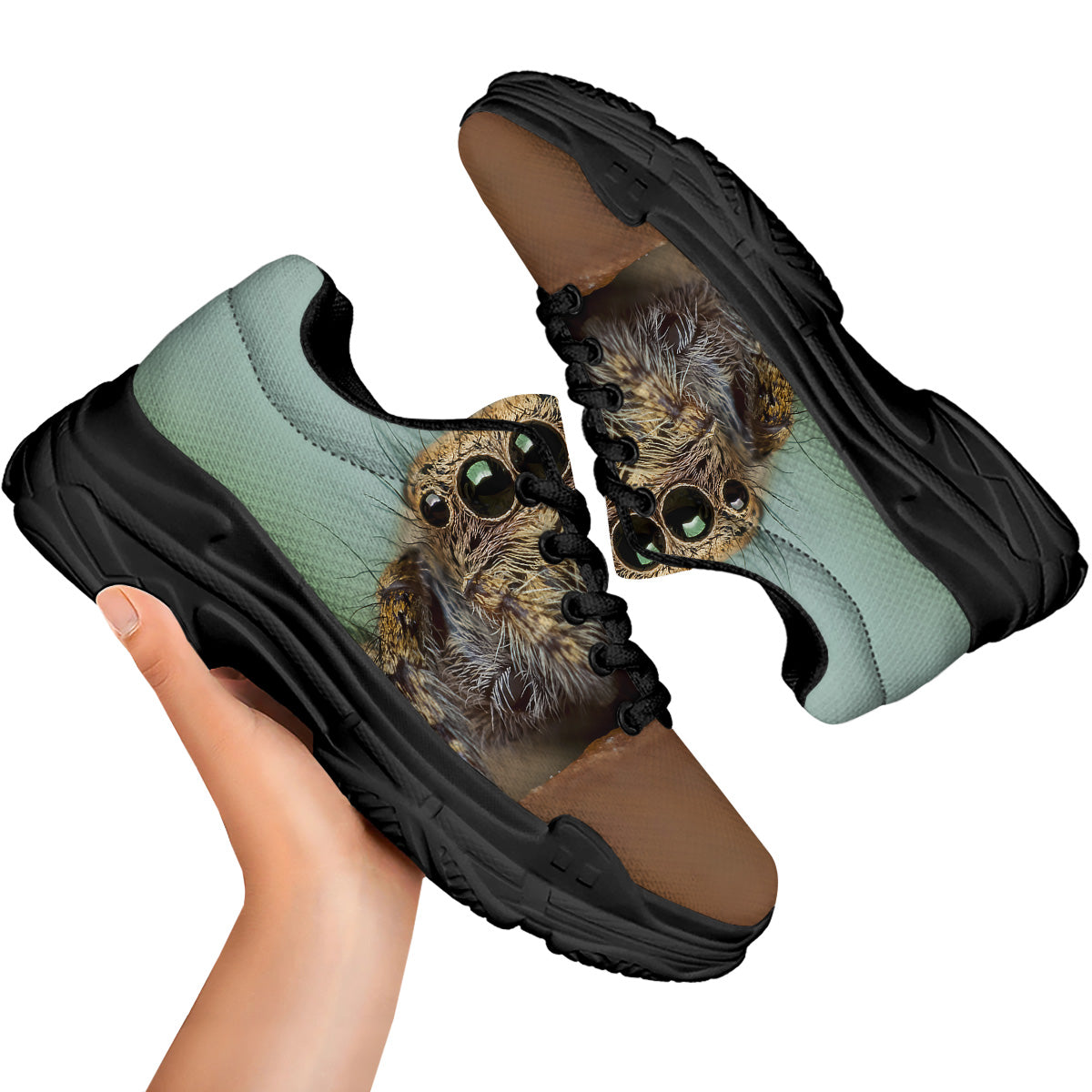 Portrait Spider Print Black Chunky Shoes-grizzshop