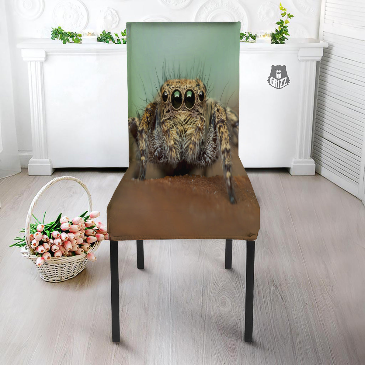 Portrait Spider Print Dining Chair Slipcover-grizzshop