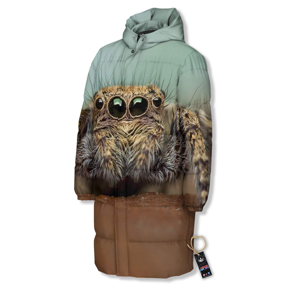 Portrait Spider Print Long Down Jacket-grizzshop