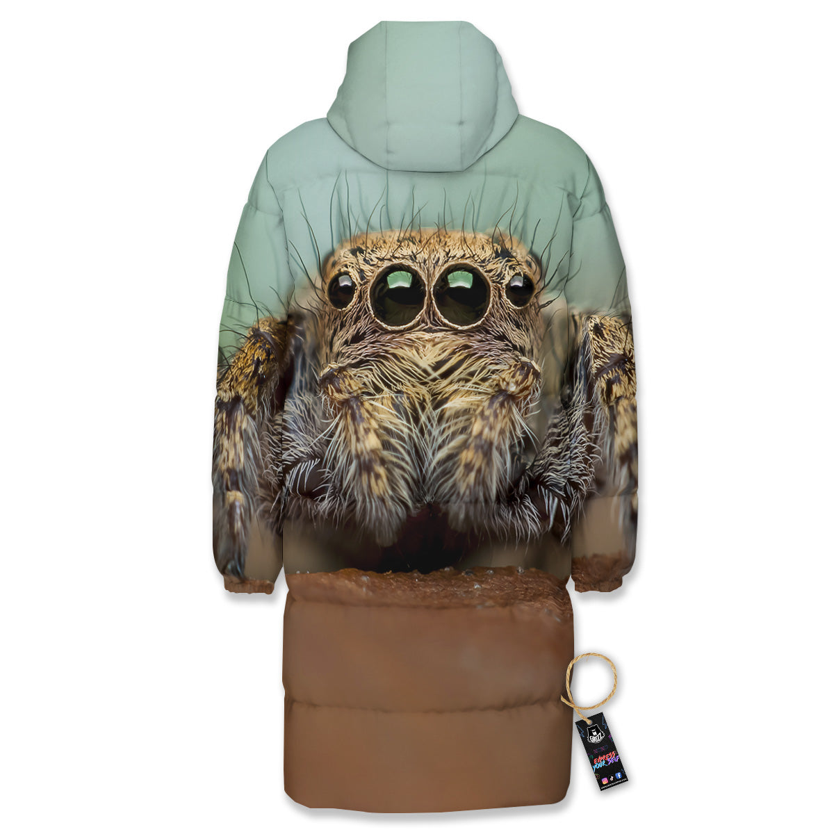 Portrait Spider Print Long Down Jacket-grizzshop