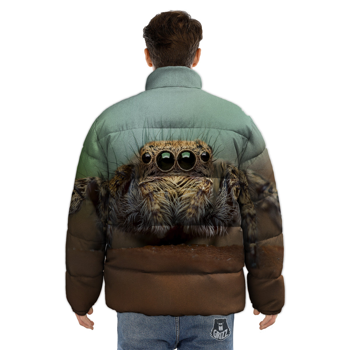 Portrait Spider Print Puffer Jacket-grizzshop