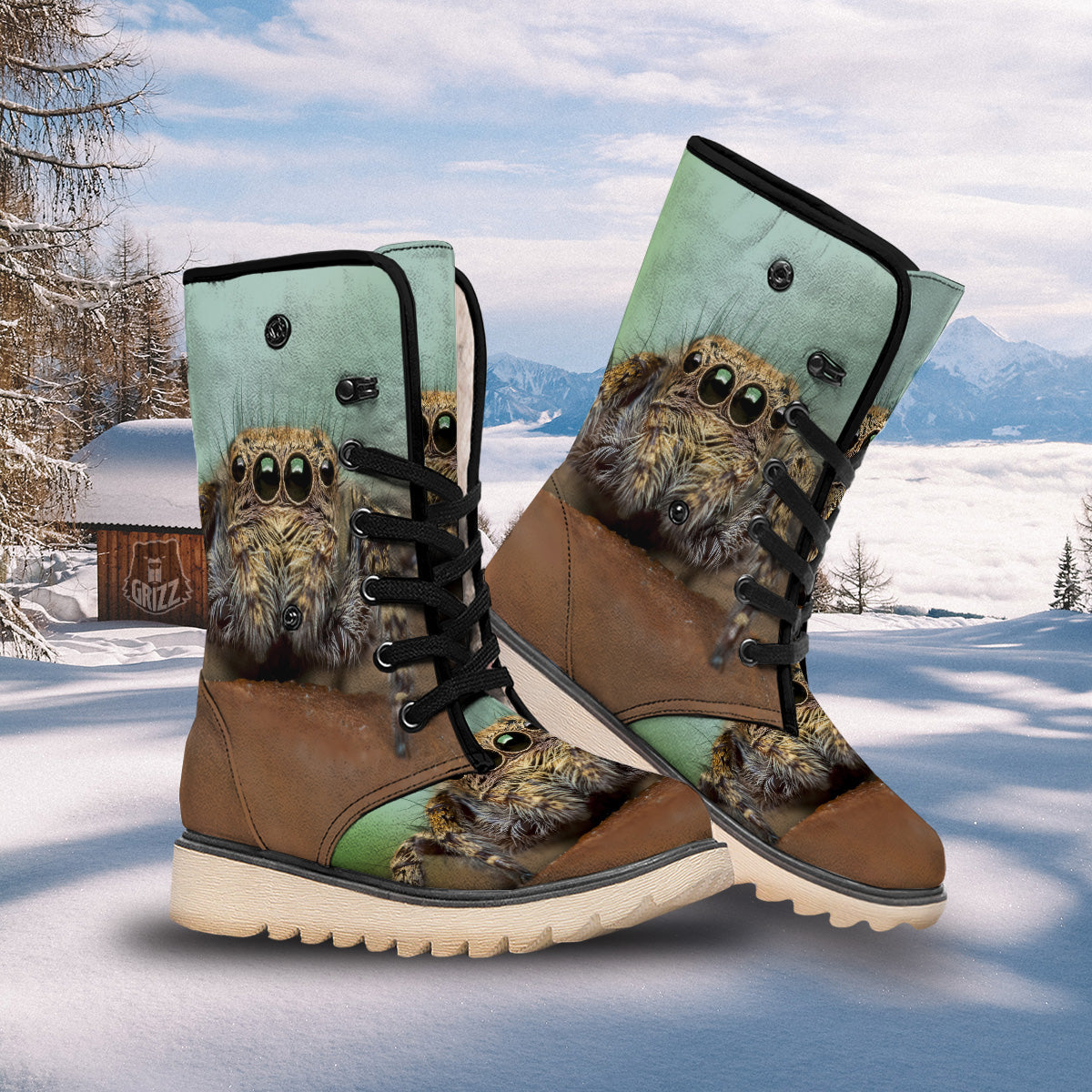 Portrait Spider Print Snow Boots-grizzshop