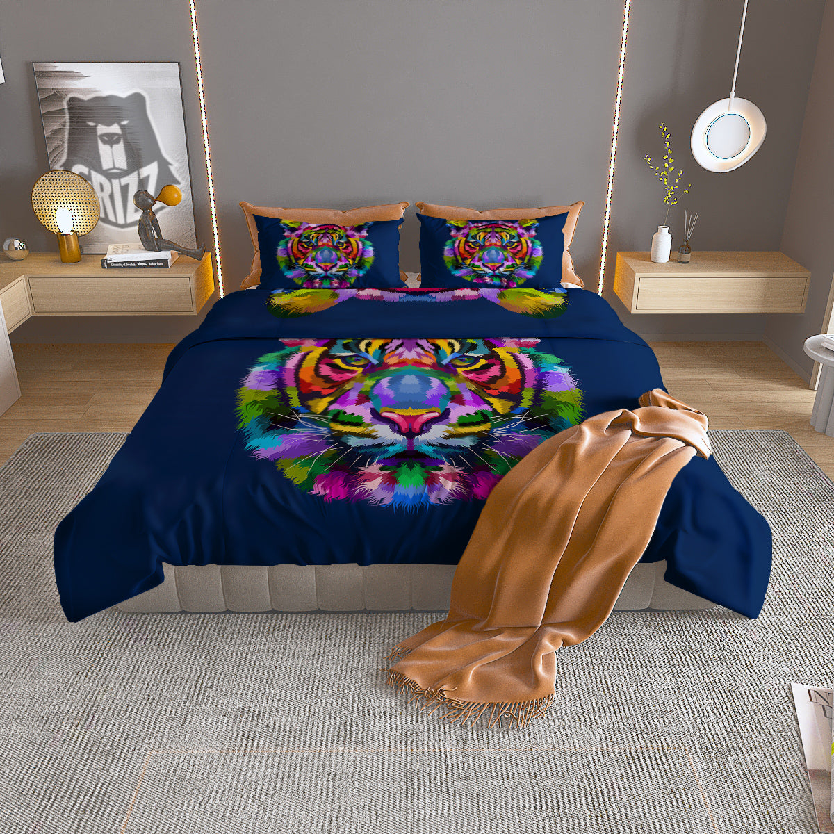 Pineapple Grey Watercolor Print Pattern Duvet Cover Bedding Set
