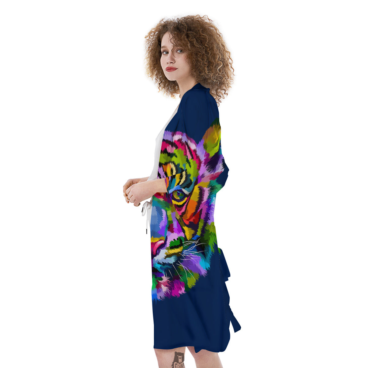 Portrait Tiger Colorful Print Kimono-grizzshop