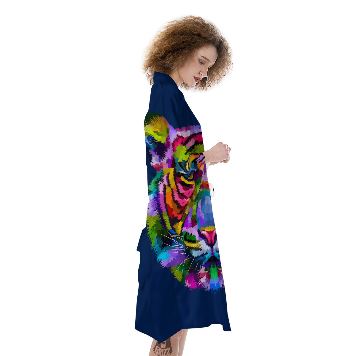 Portrait Tiger Colorful Print Kimono-grizzshop