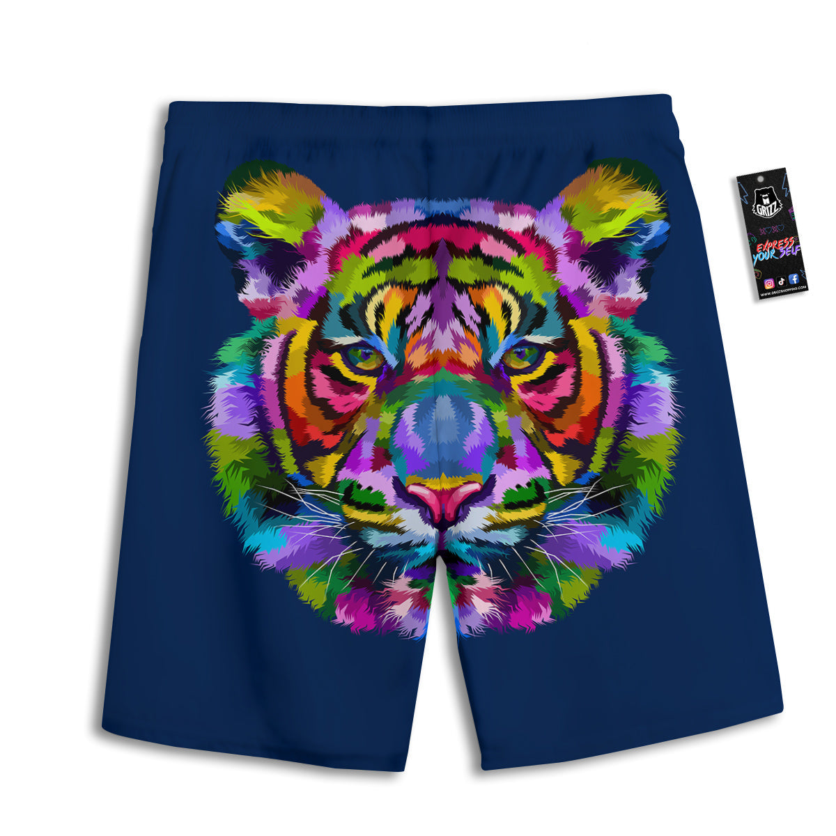 Portrait Tiger Colorful Print Men's Athletic Shorts
