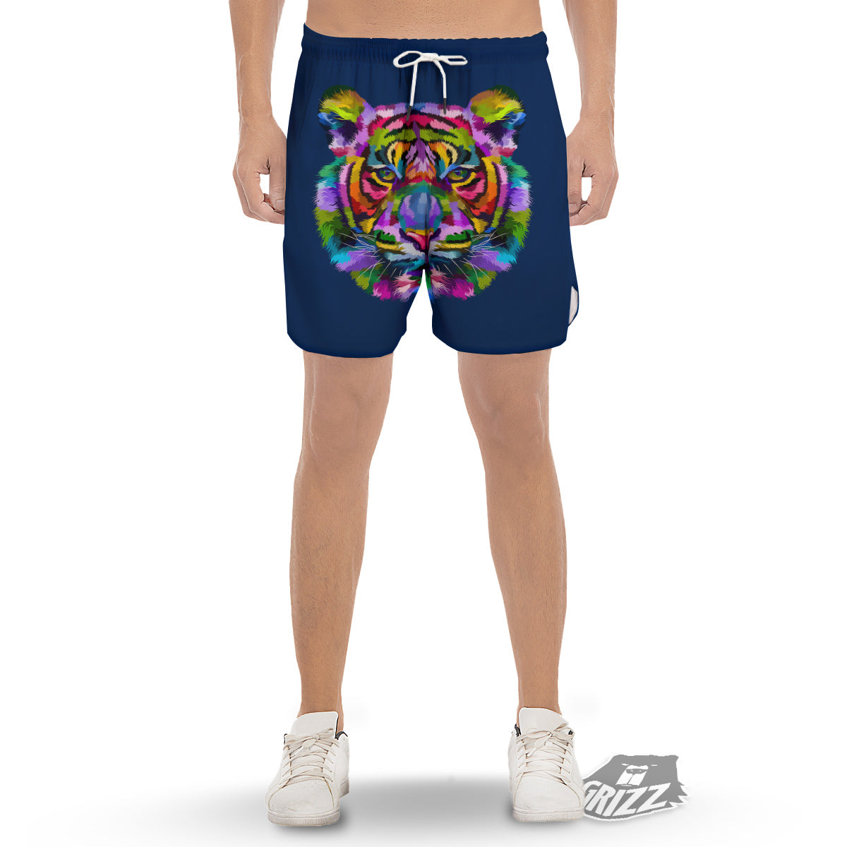 Portrait Tiger Colorful Print Men's Gym Shorts-grizzshop
