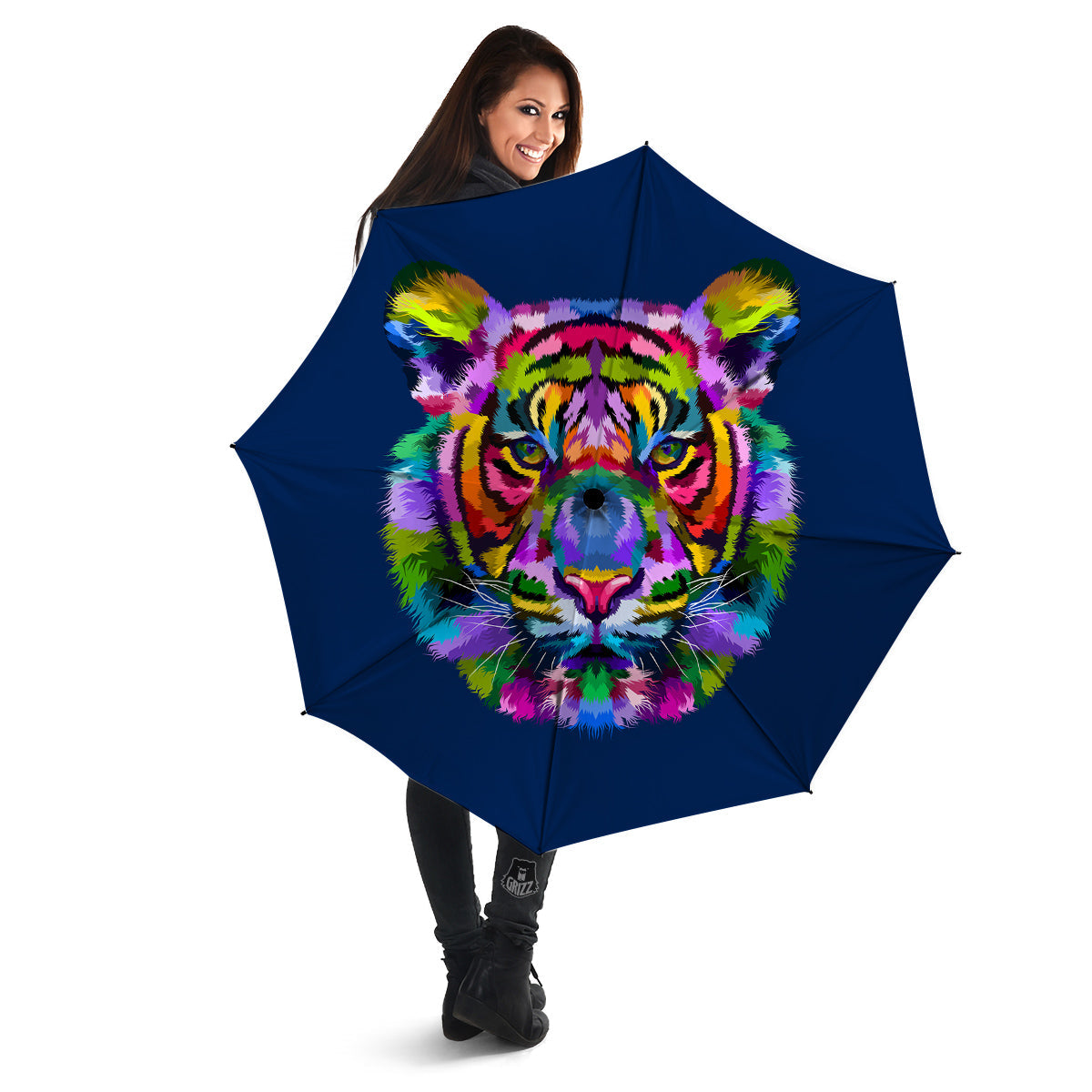 Portrait Tiger Colorful Print Umbrella-grizzshop