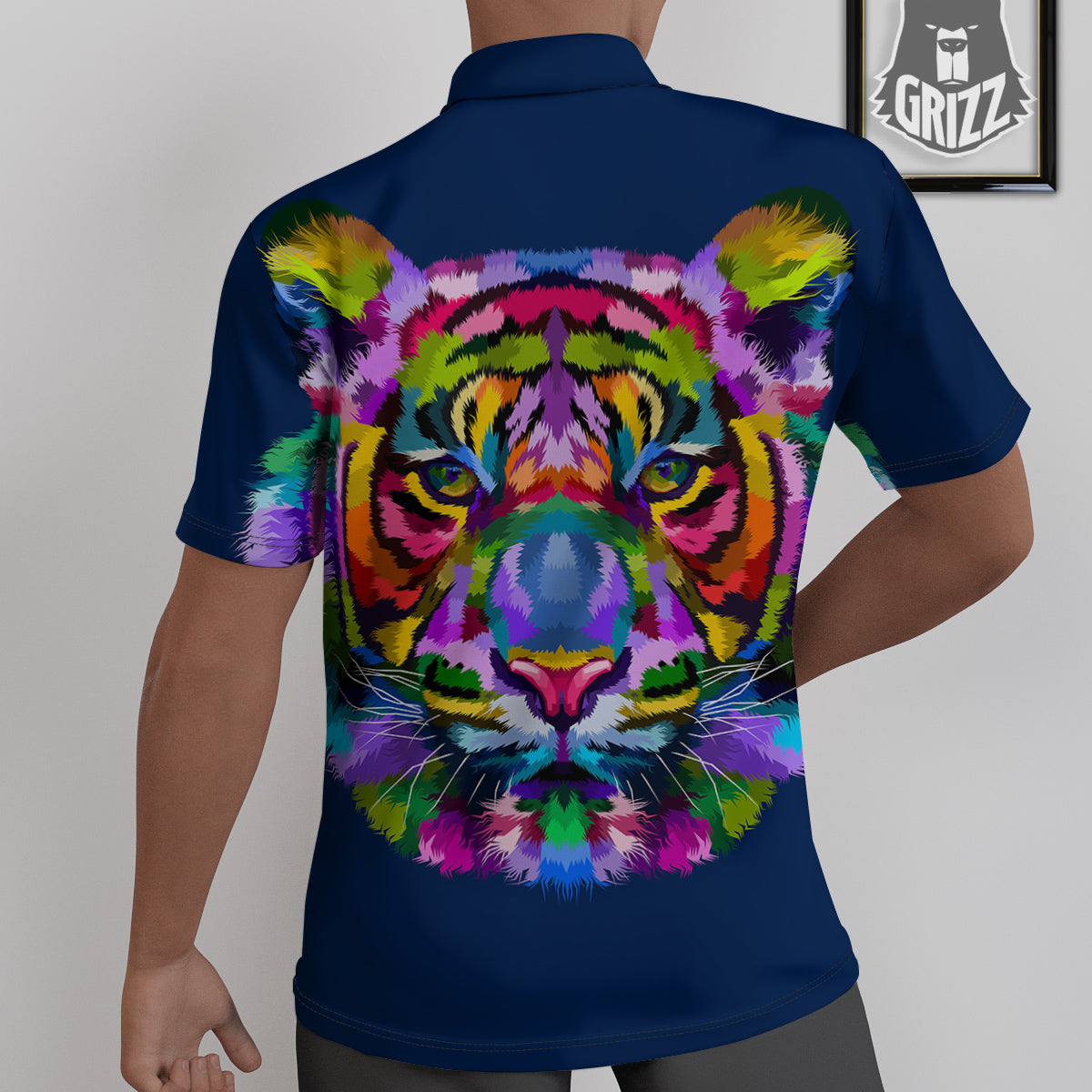Portrait Tiger Colorful Print Untucked Shirts-grizzshop
