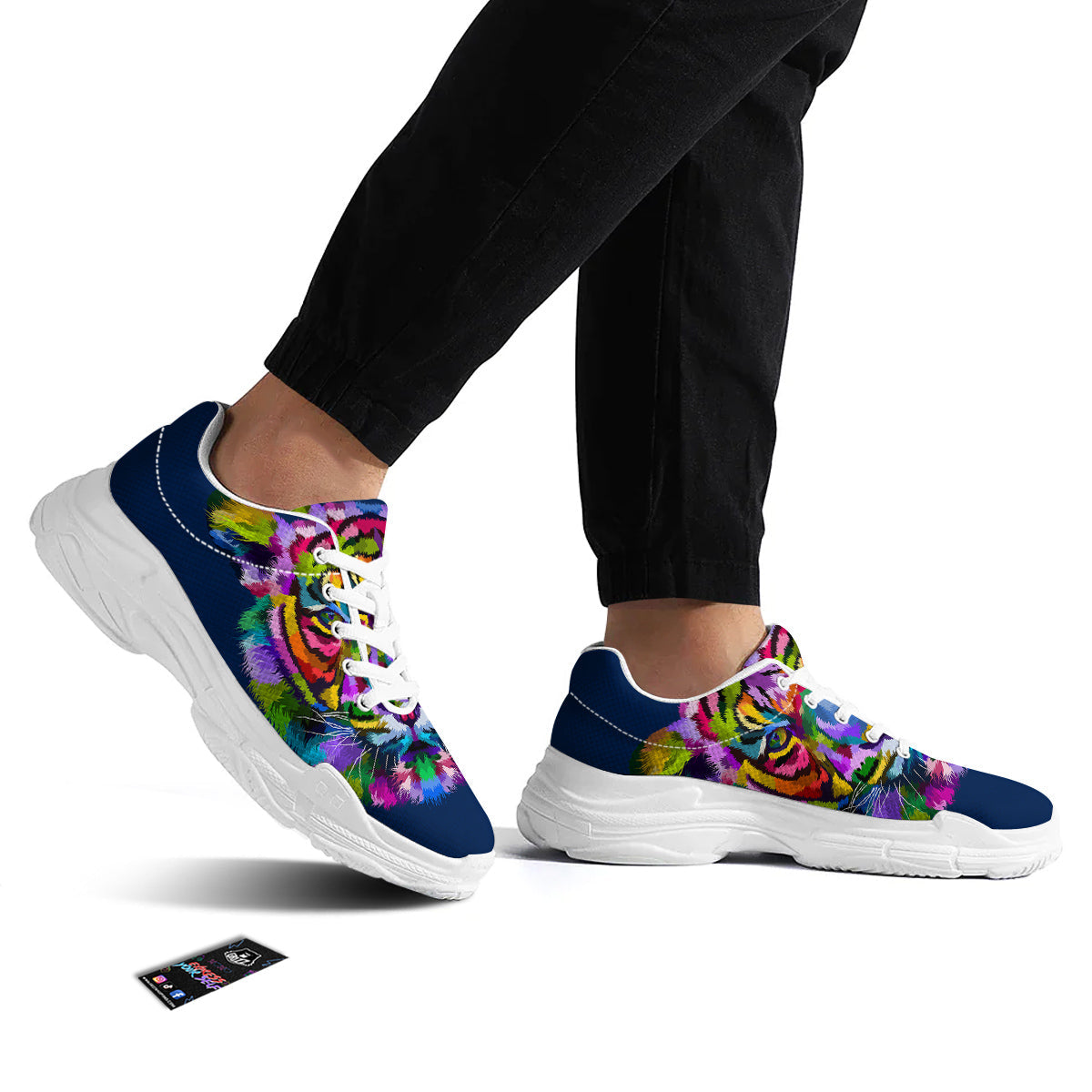 Portrait Tiger Colorful Print White Chunky Shoes-grizzshop