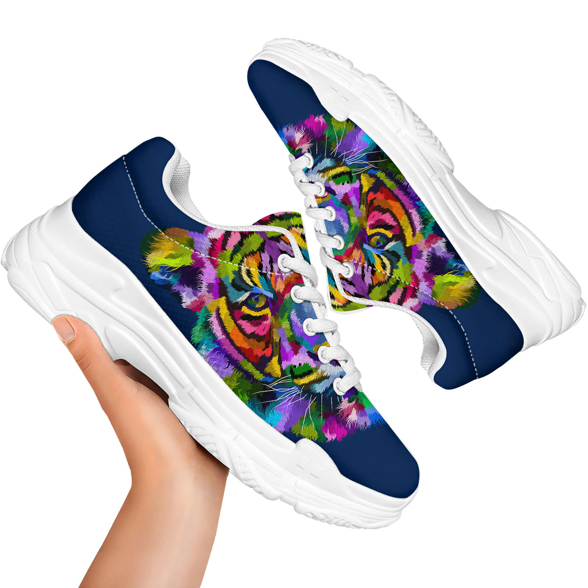 Portrait Tiger Colorful Print White Chunky Shoes-grizzshop