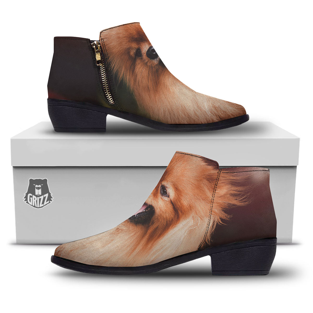 Portrait Vintage Pomeranian Ankle Boots-grizzshop