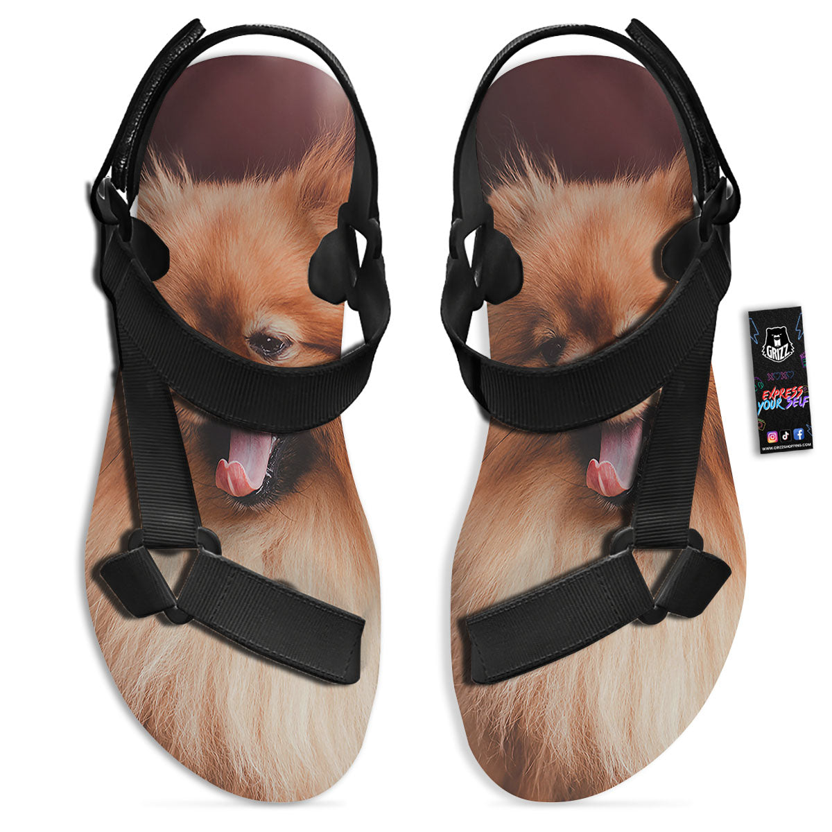 Portrait Vintage Pomeranian Black Open Toe Sandals-grizzshop