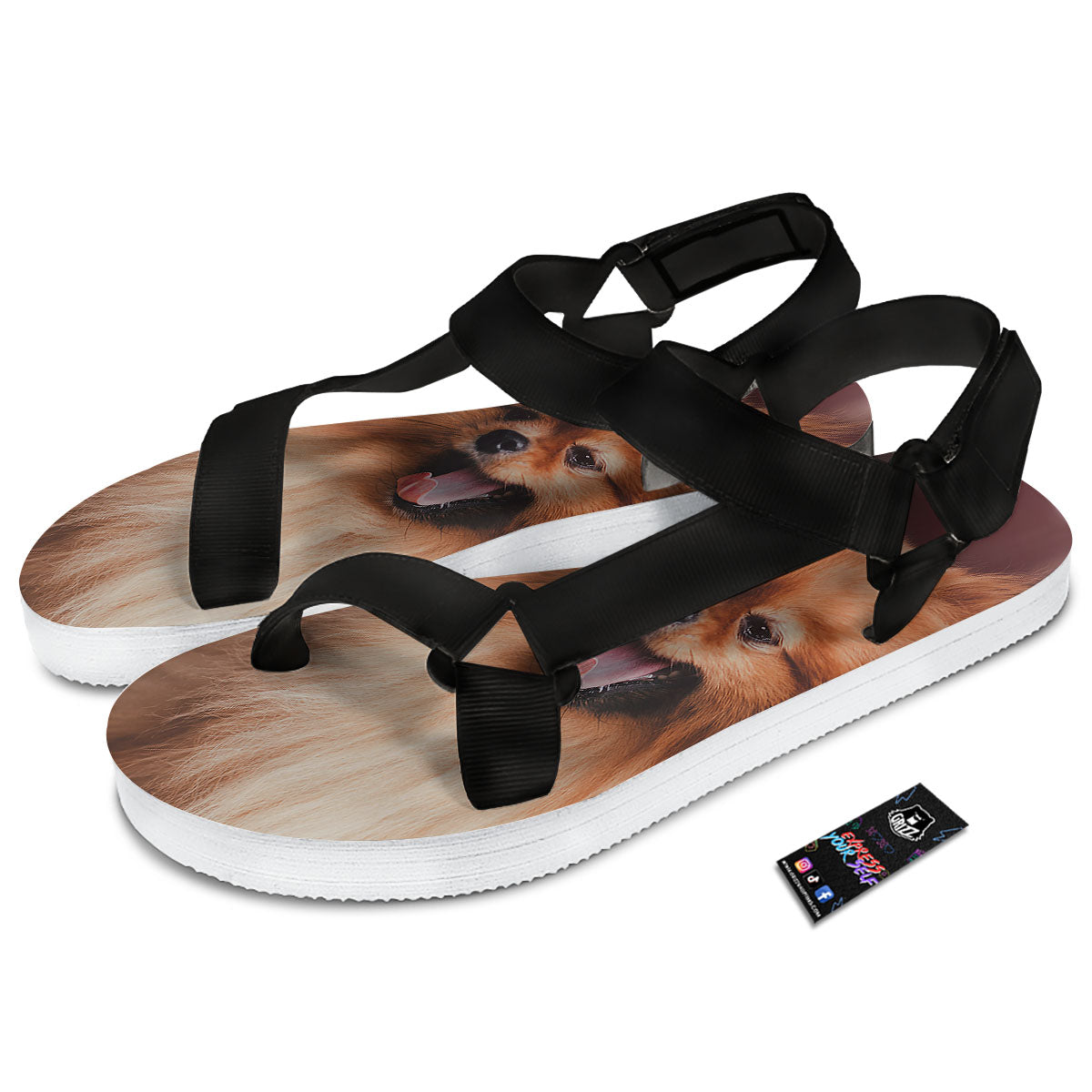 Portrait Vintage Pomeranian Black Open Toe Sandals-grizzshop