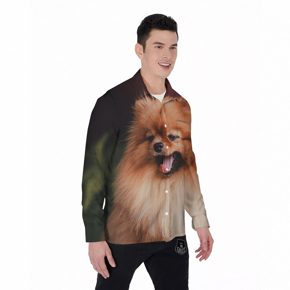 Portrait Vintage Pomeranian Men's Long Sleeve Shirts-grizzshop