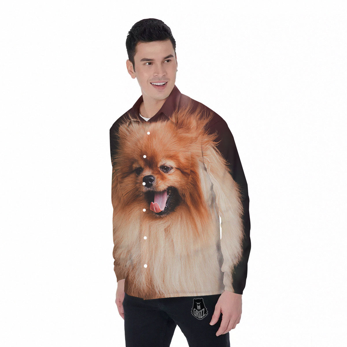 Portrait Vintage Pomeranian Men's Long Sleeve Shirts-grizzshop