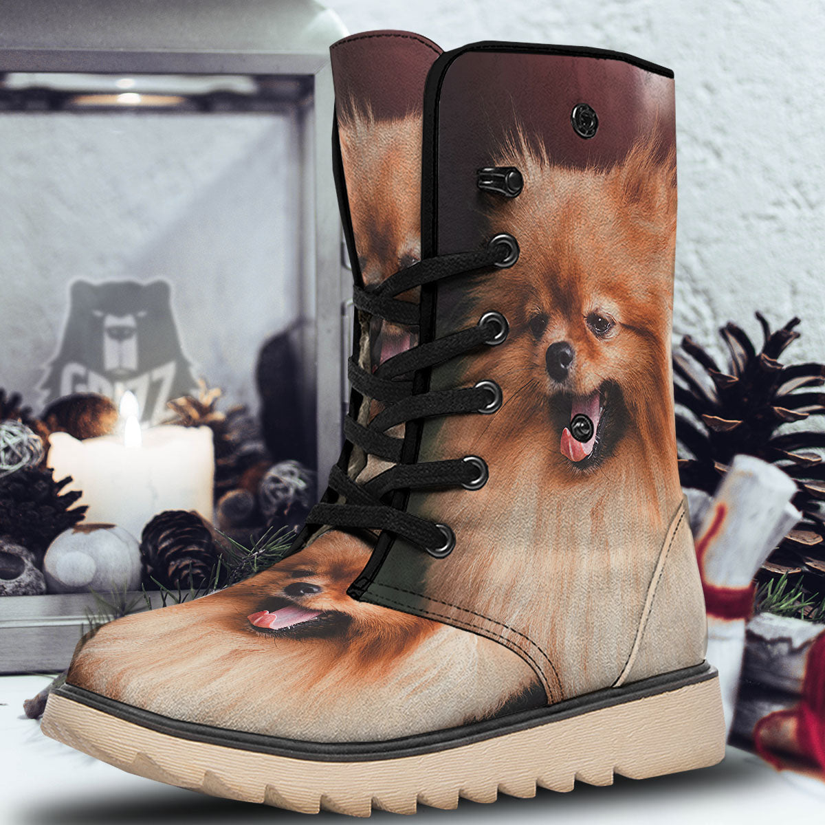 Portrait Vintage Pomeranian Snow Boots-grizzshop