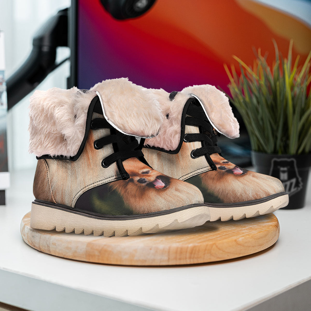 Portrait Vintage Pomeranian Snow Boots-grizzshop