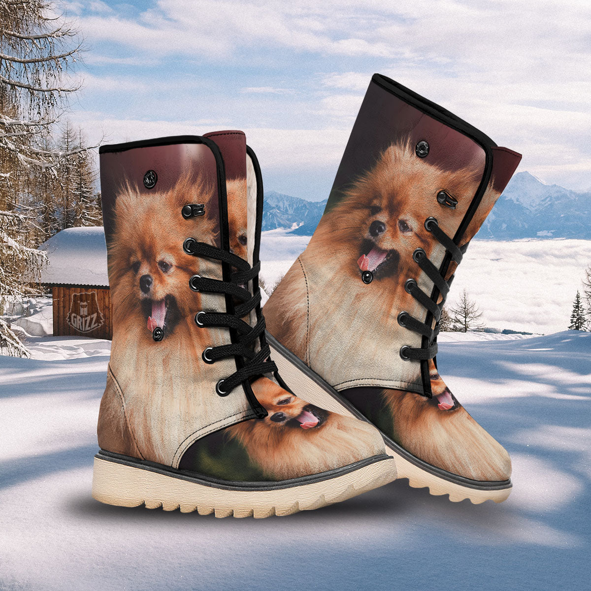 Portrait Vintage Pomeranian Snow Boots-grizzshop