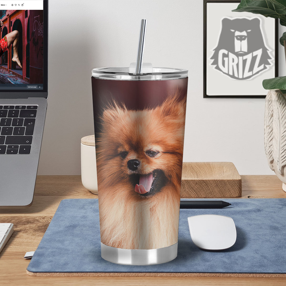 Portrait Vintage Pomeranian Tumbler-grizzshop