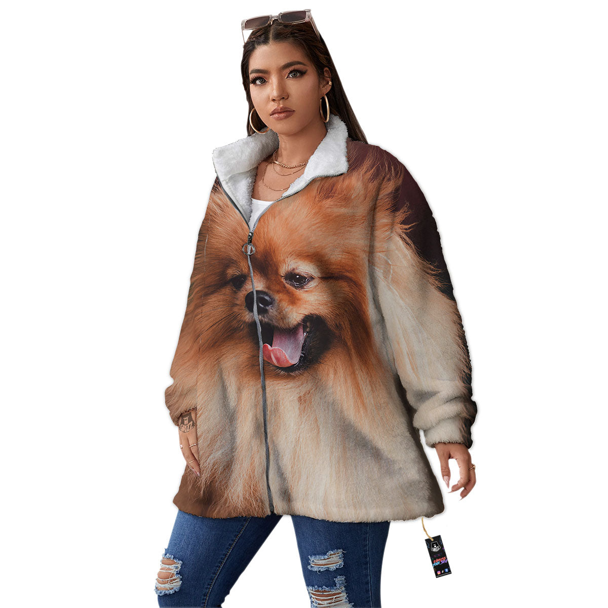 Portrait Vintage Pomeranian Women's Sherpa Jacket-grizzshop