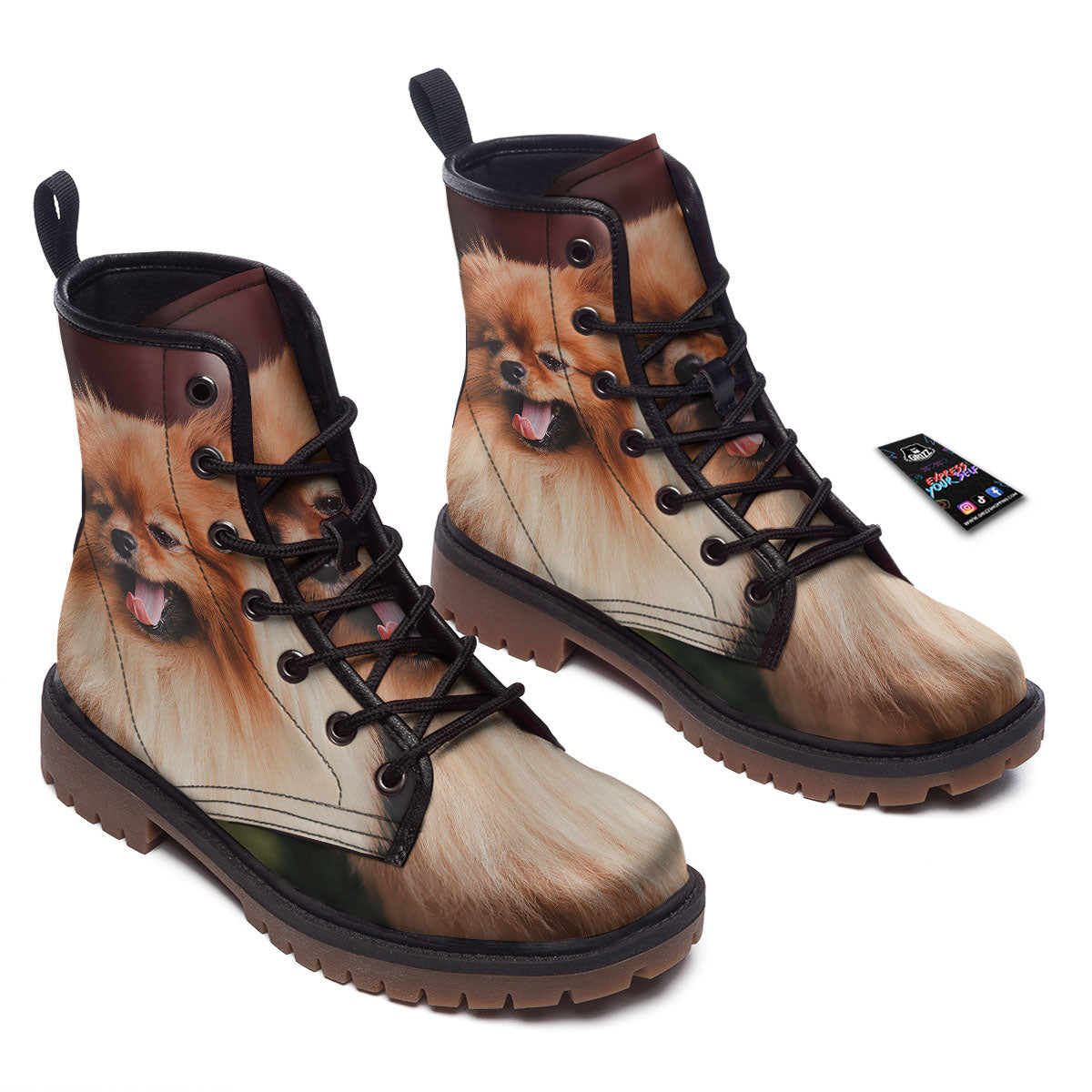 Portrait Vintage Pomeranian Work Boots-grizzshop