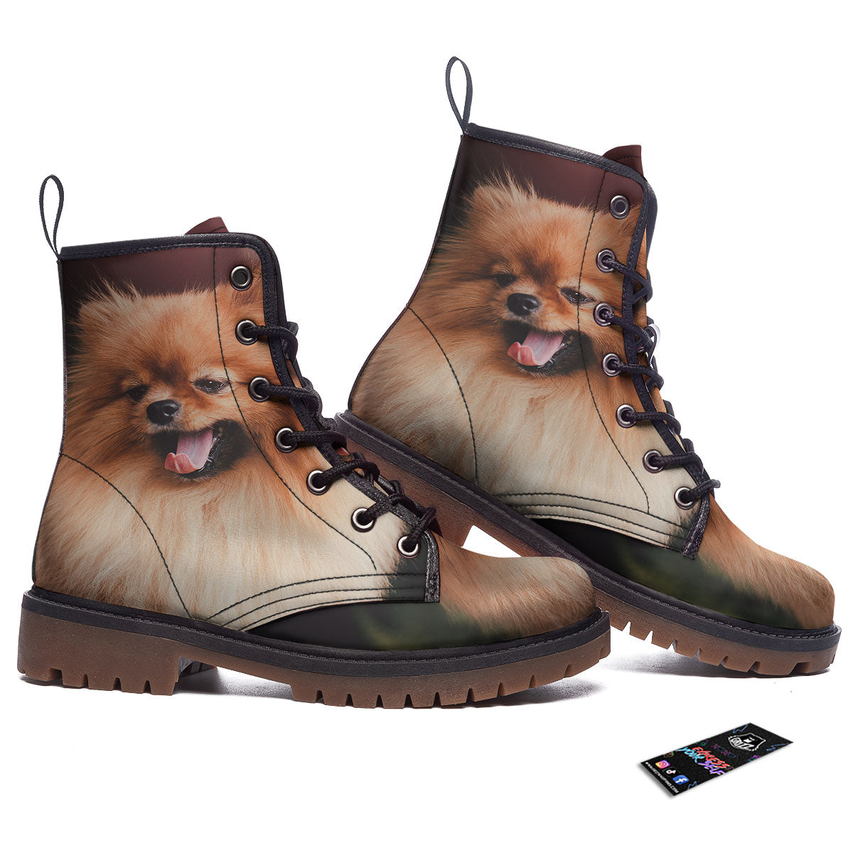 Portrait Vintage Pomeranian Work Boots-grizzshop