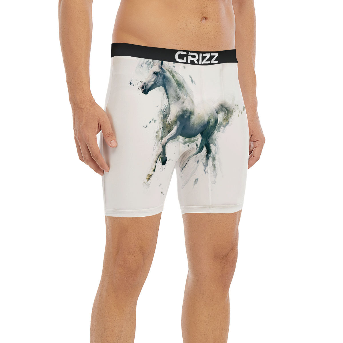 Portrait White Horse Print Boxer Briefs-grizzshop