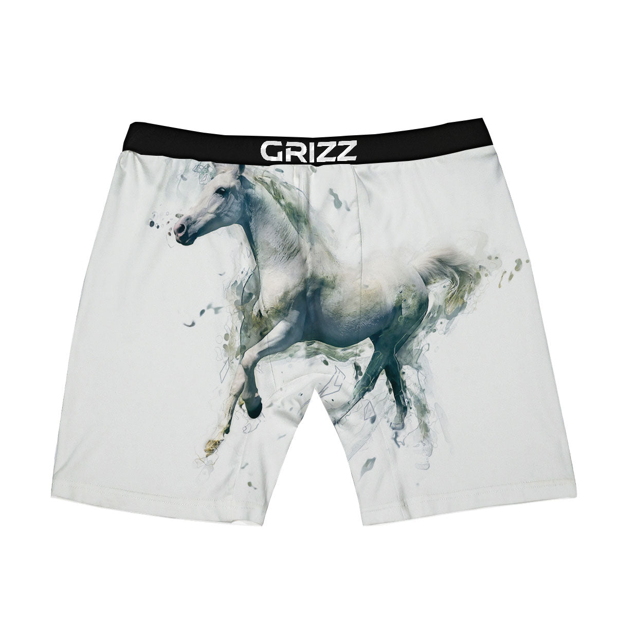 Portrait White Horse Print Boxer Briefs-grizzshop