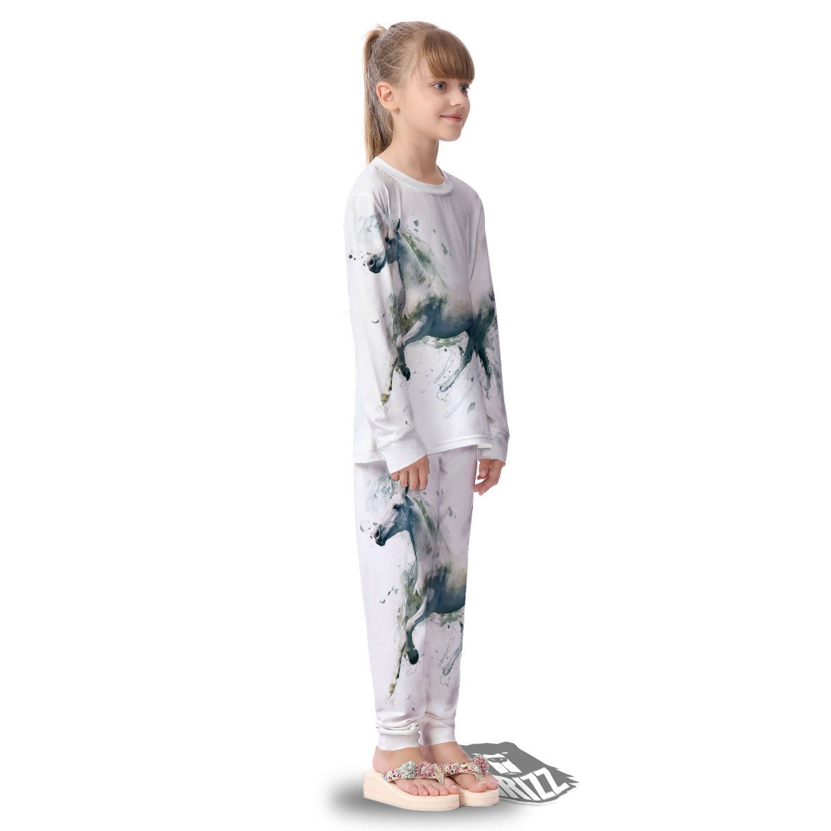 Portrait White Horse Print Kid's Pajamas-grizzshop