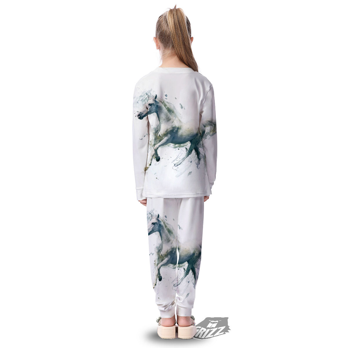 Portrait White Horse Print Kid's Pajamas-grizzshop