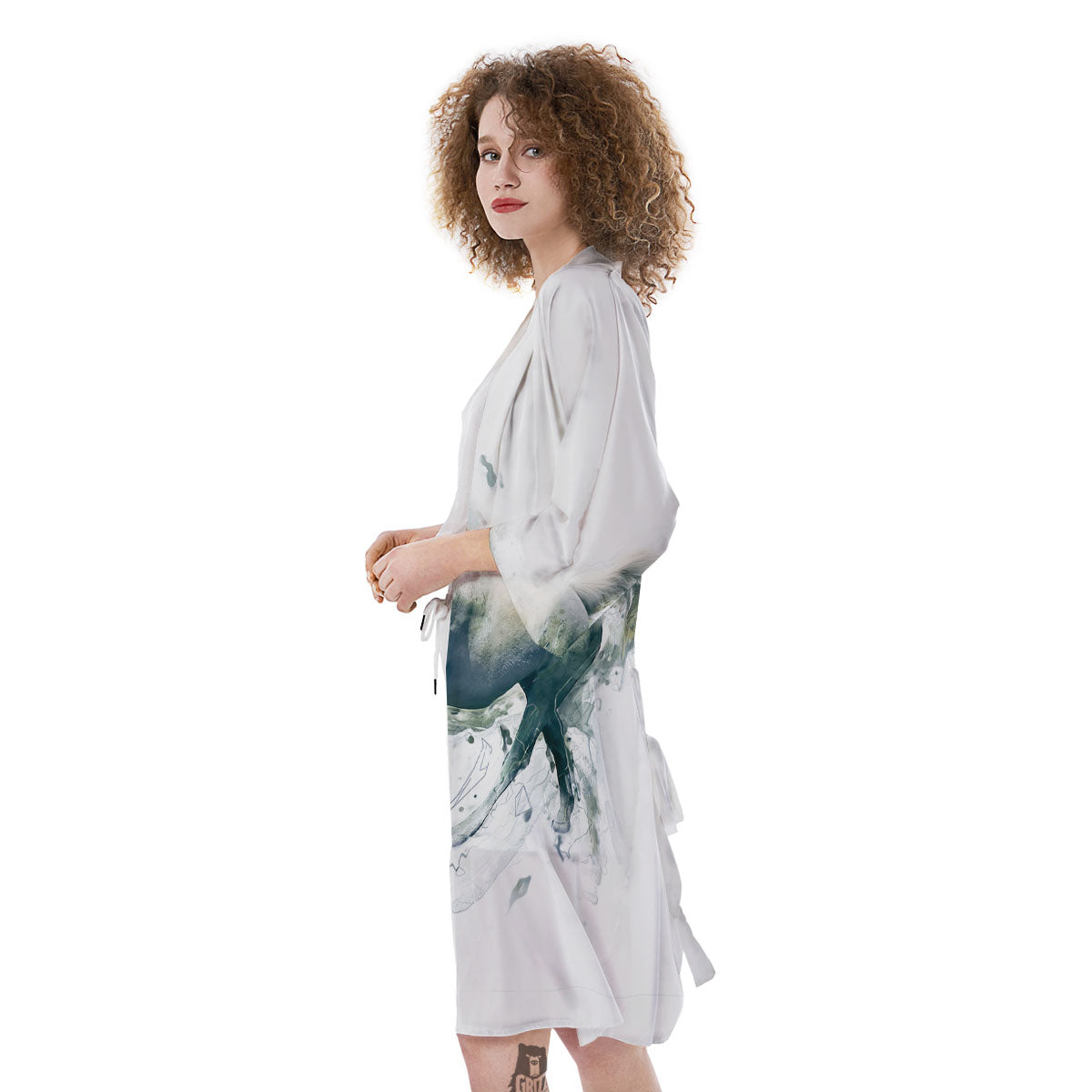 Portrait White Horse Print Kimono-grizzshop
