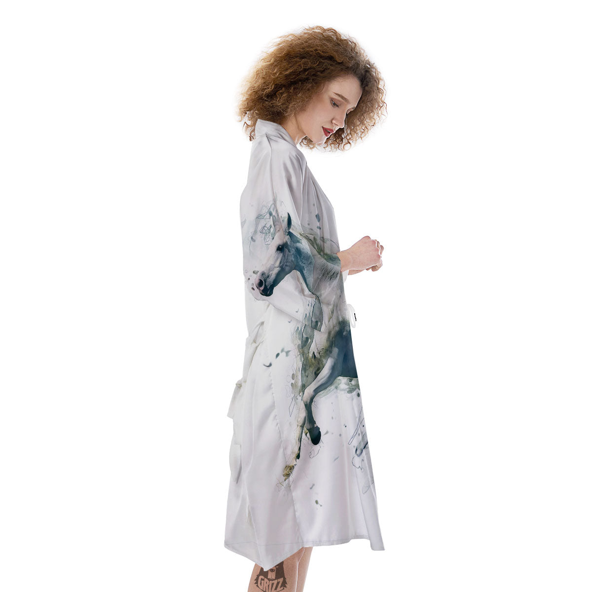 Portrait White Horse Print Kimono-grizzshop