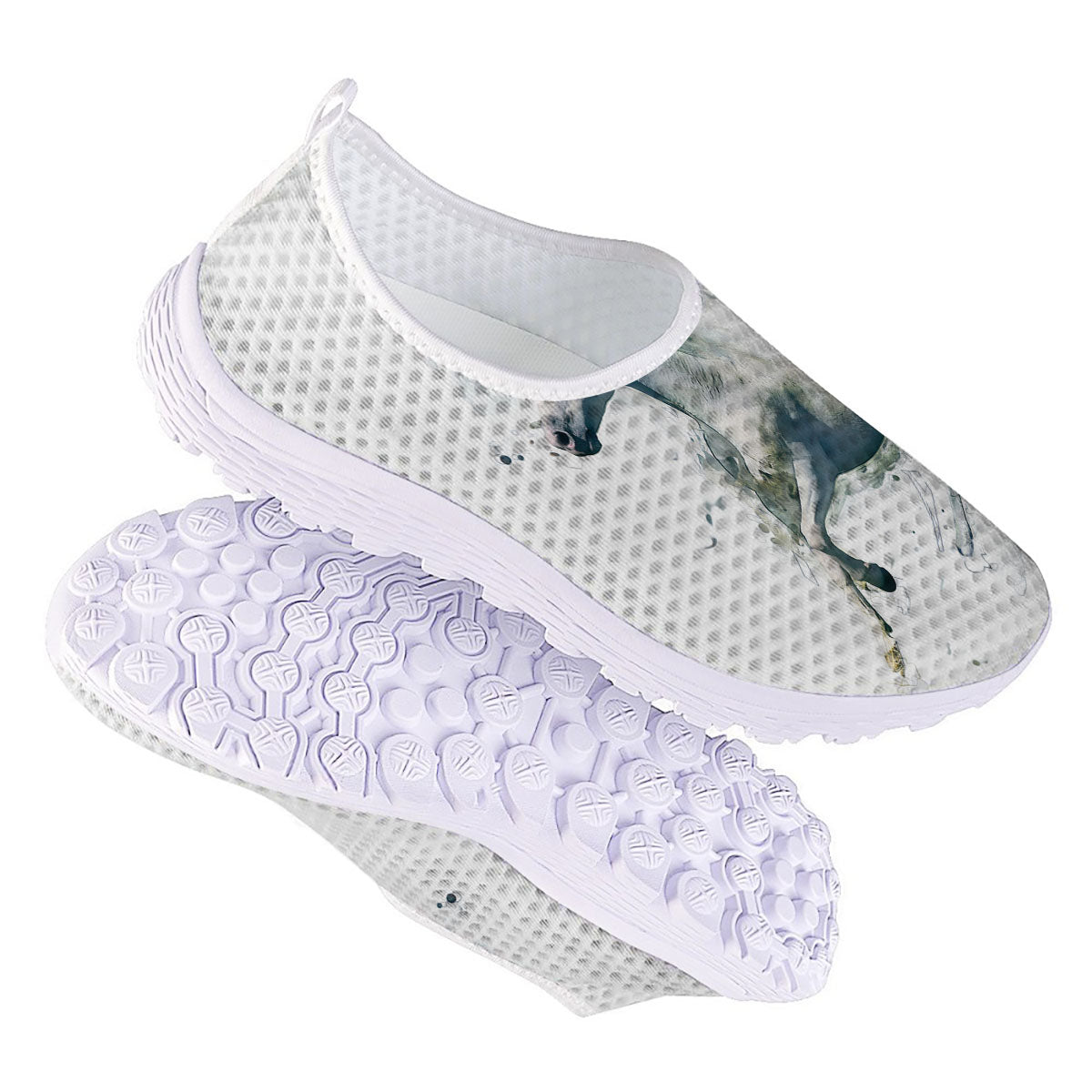 Portrait White Horse Print Nurse Shoes-grizzshop