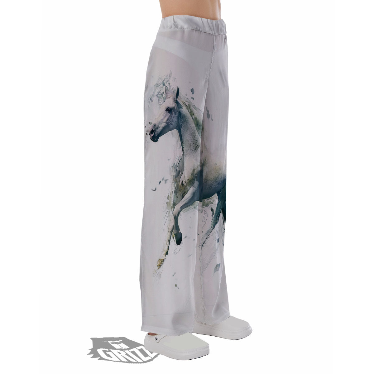 Portrait White Horse Print Pajama Pants-grizzshop