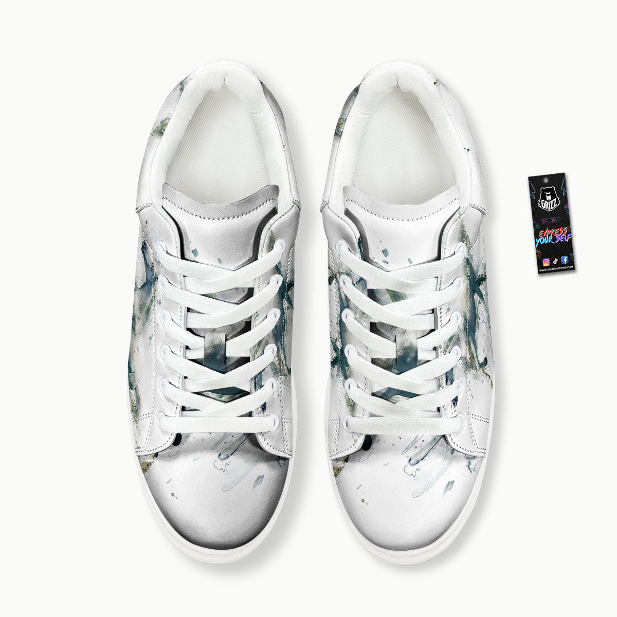 Portrait White Horse Print Platform Shoes-grizzshop