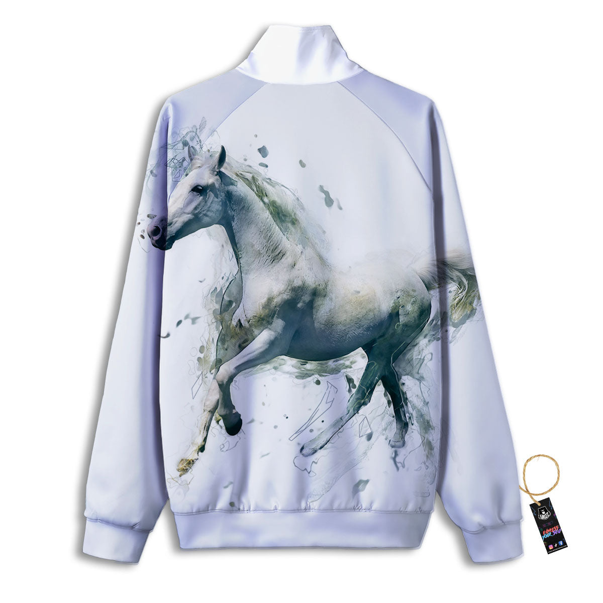 Portrait White Horse Print Track Jacket-grizzshop