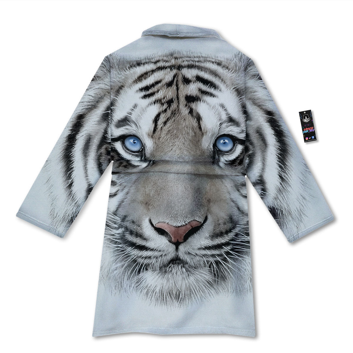 Portrait White Tiger Print Bathrobe-grizzshop