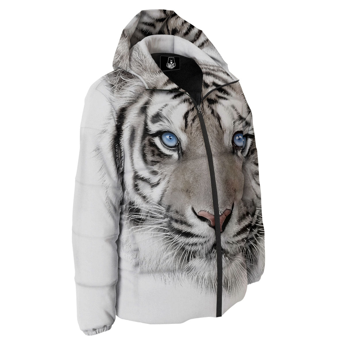 Portrait White Tiger Print Down Jacket-grizzshop
