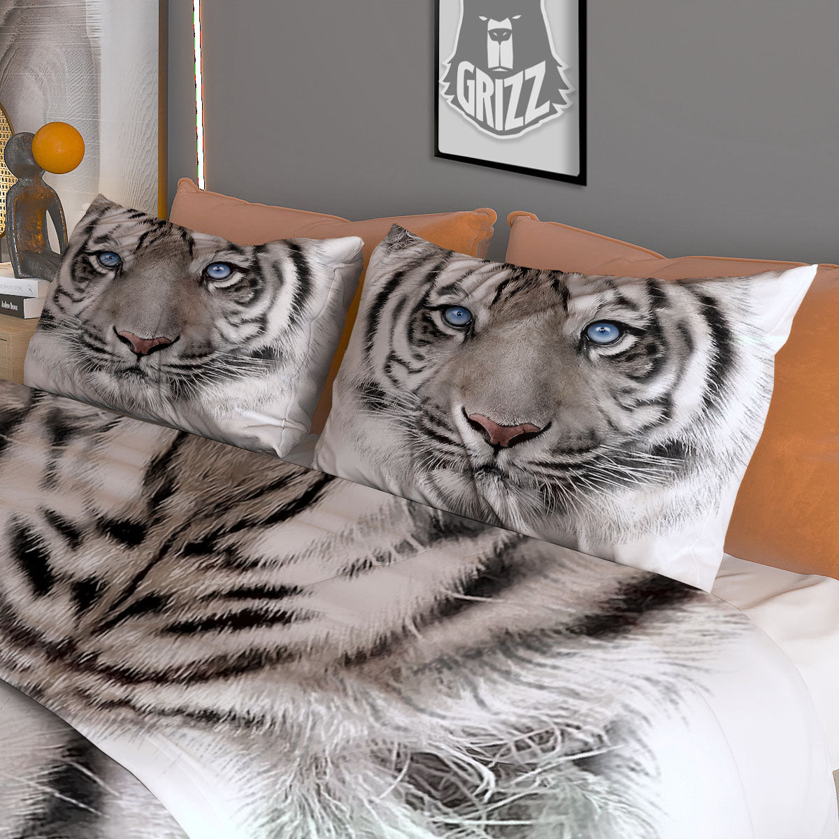 Portrait White Tiger Print Duvet Cover Bedding Set