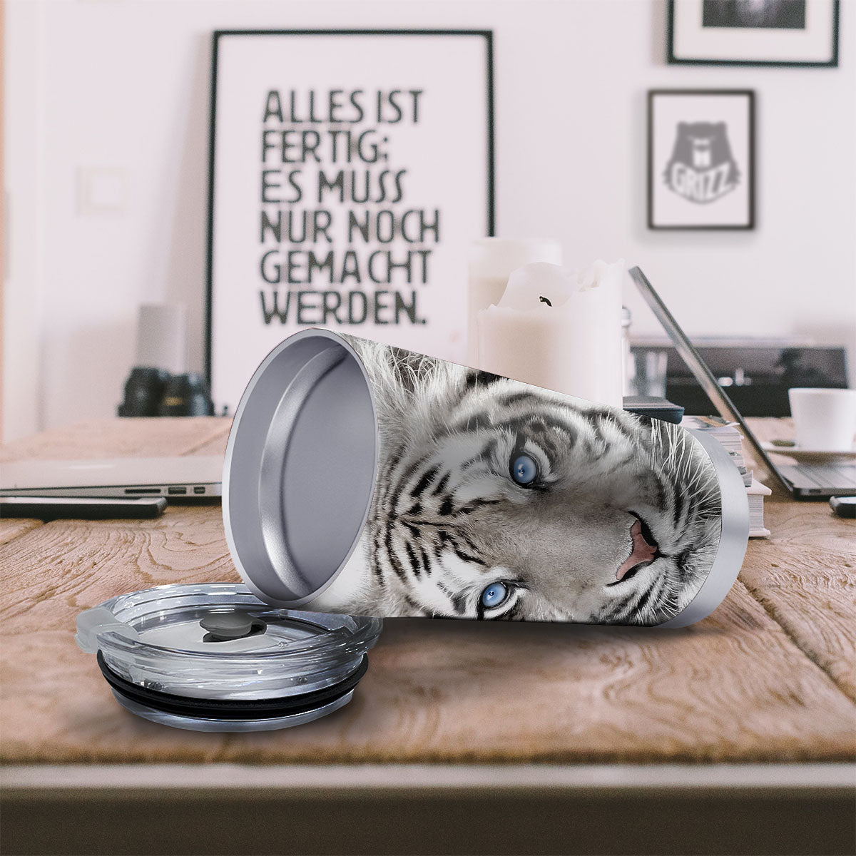 Portrait White Tiger Print Tumbler-grizzshop