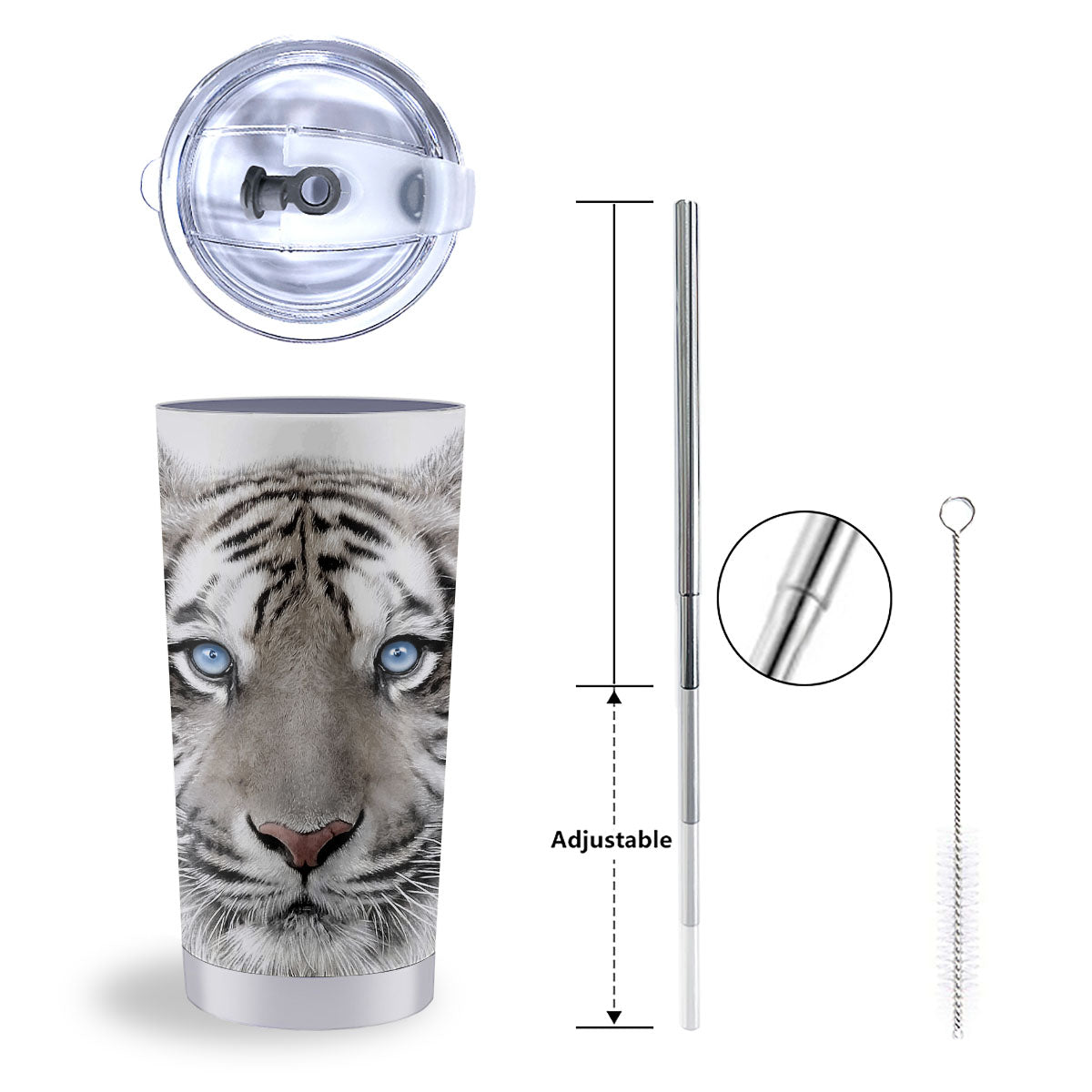 Portrait White Tiger Print Tumbler-grizzshop