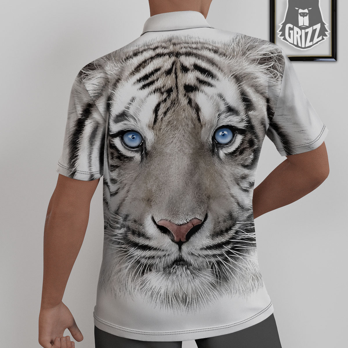 Portrait White Tiger Print Untucked Shirts-grizzshop