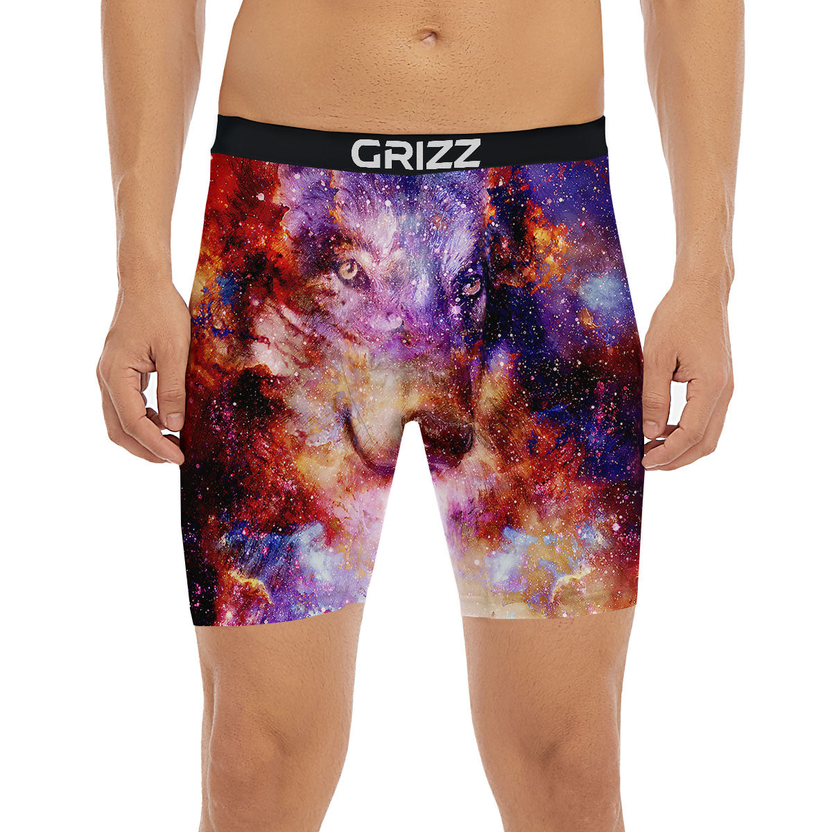Portrait Wolf Galaxy Print Boxer Briefs-grizzshop